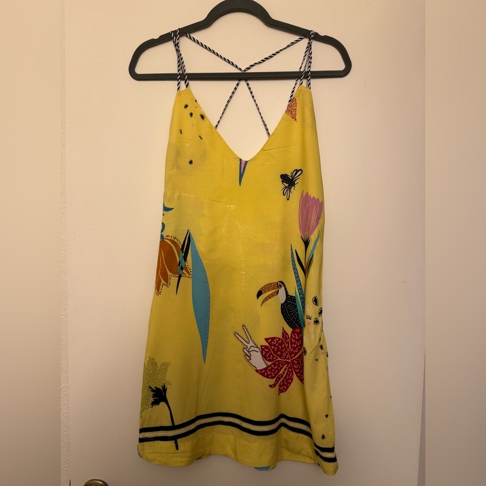 FARM RIO Brazil Yellow Tropical Print Dress